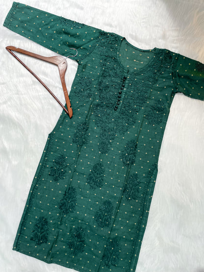 Yumna Premium Dyed Chanderi Silk Lucknowi Chikankari Kurti and Palazzo Set for Women
