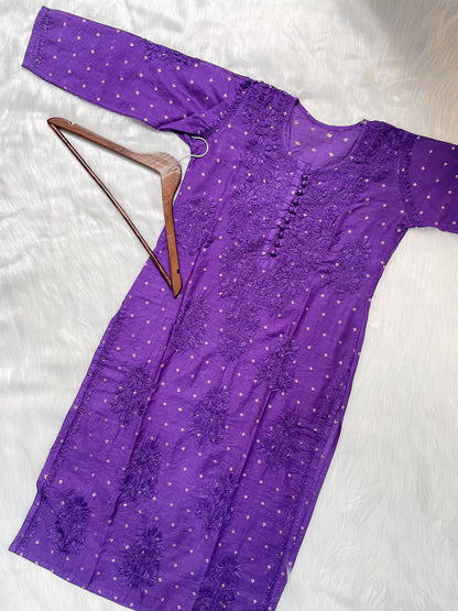 Yumna Premium Dyed Chanderi Silk Lucknowi Chikankari Kurti and Palazzo Set for Women