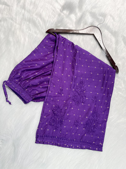 Yumna Premium Dyed Chanderi Silk Lucknowi Chikankari Kurti and Palazzo Set for Women