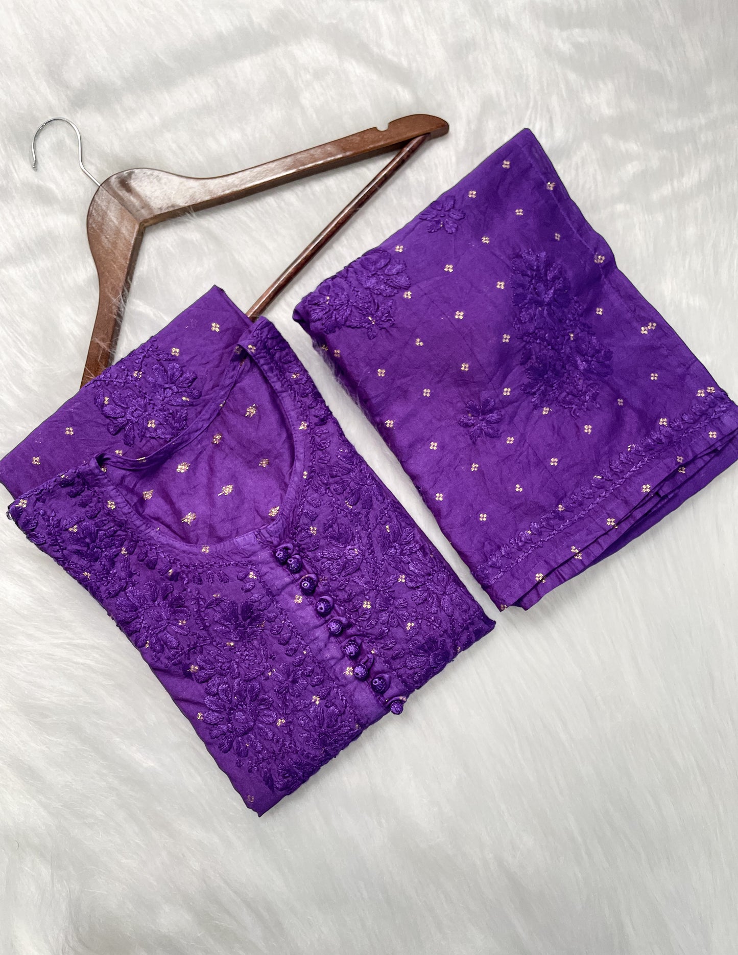 Yumna Premium Dyed Chanderi Silk Lucknowi Chikankari Kurti and Palazzo Set for Women