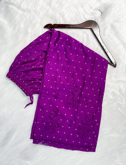 Yumna Premium Dyed Chanderi Silk Lucknowi Chikankari Kurti and Palazzo Set for Women
