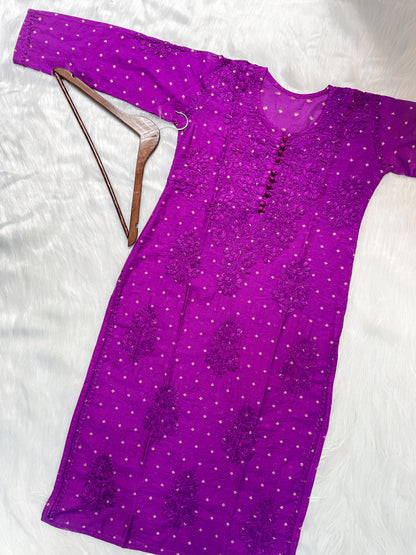 Yumna Premium Dyed Chanderi Silk Lucknowi Chikankari Kurti and Palazzo Set for Women