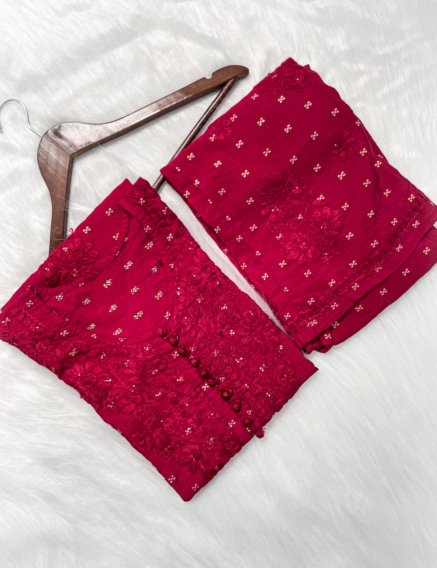 Yumna Premium Dyed Chanderi Silk Lucknowi Chikankari Kurti and Palazzo Set for Women