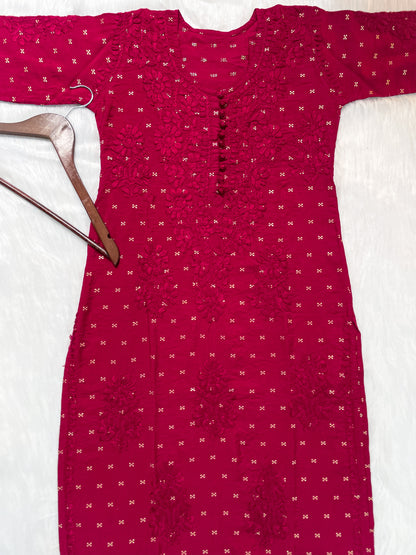 Yumna Premium Dyed Chanderi Silk Lucknowi Chikankari Kurti and Palazzo Set for Women