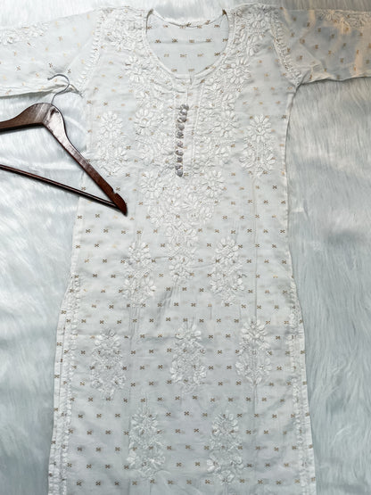 Yumna Premium Dyed Chanderi Silk Lucknowi Chikankari Kurti and Palazzo Set for Women