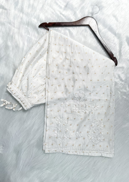 Yumna Premium Dyed Chanderi Silk Lucknowi Chikankari Kurti and Palazzo Set for Women
