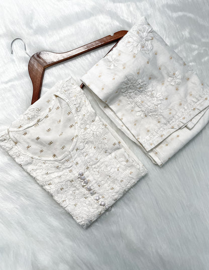 Yumna Premium Dyed Chanderi Silk Lucknowi Chikankari Kurti and Palazzo Set for Women