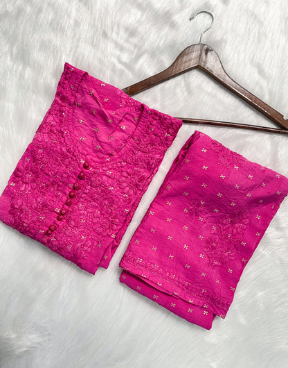 Yumna Premium Dyed Chanderi Silk Lucknowi Chikankari Kurti and Palazzo Set for Women