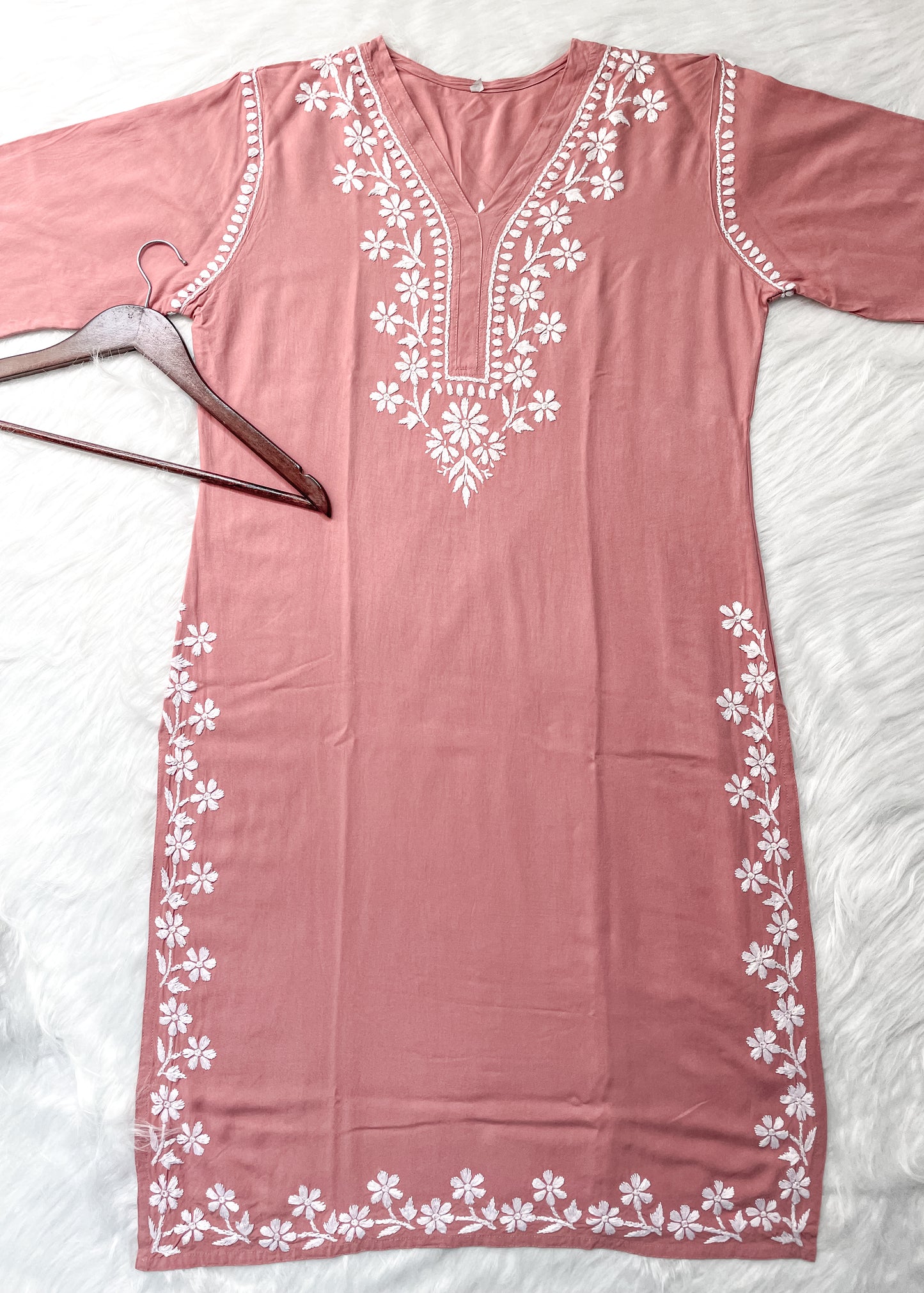 Women's Premium Soft Rayon V Neck Straight Fit Lucknowi Chikankari Kurti