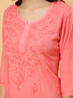 Zahra Rose Gold Dyed Short Rayon Chikankari Top - Comfortable & Non-Transparent Chikankari Short Kurti