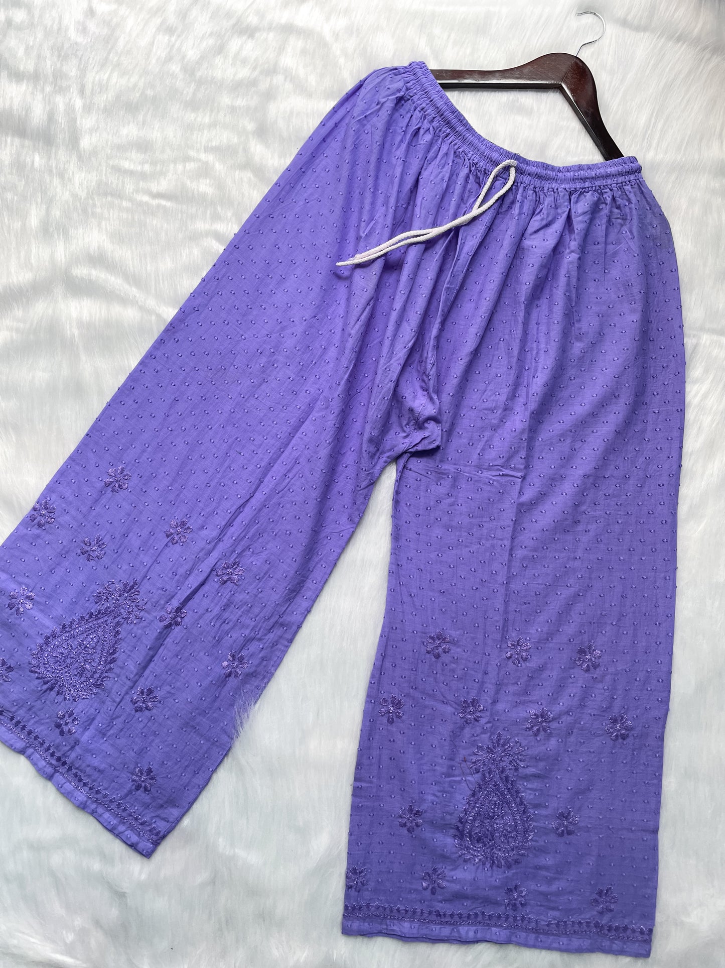 Trana Handcrafted Dyed Lucknowi Chikankari Cotton Kurti, Palazzo & Dupatta Set