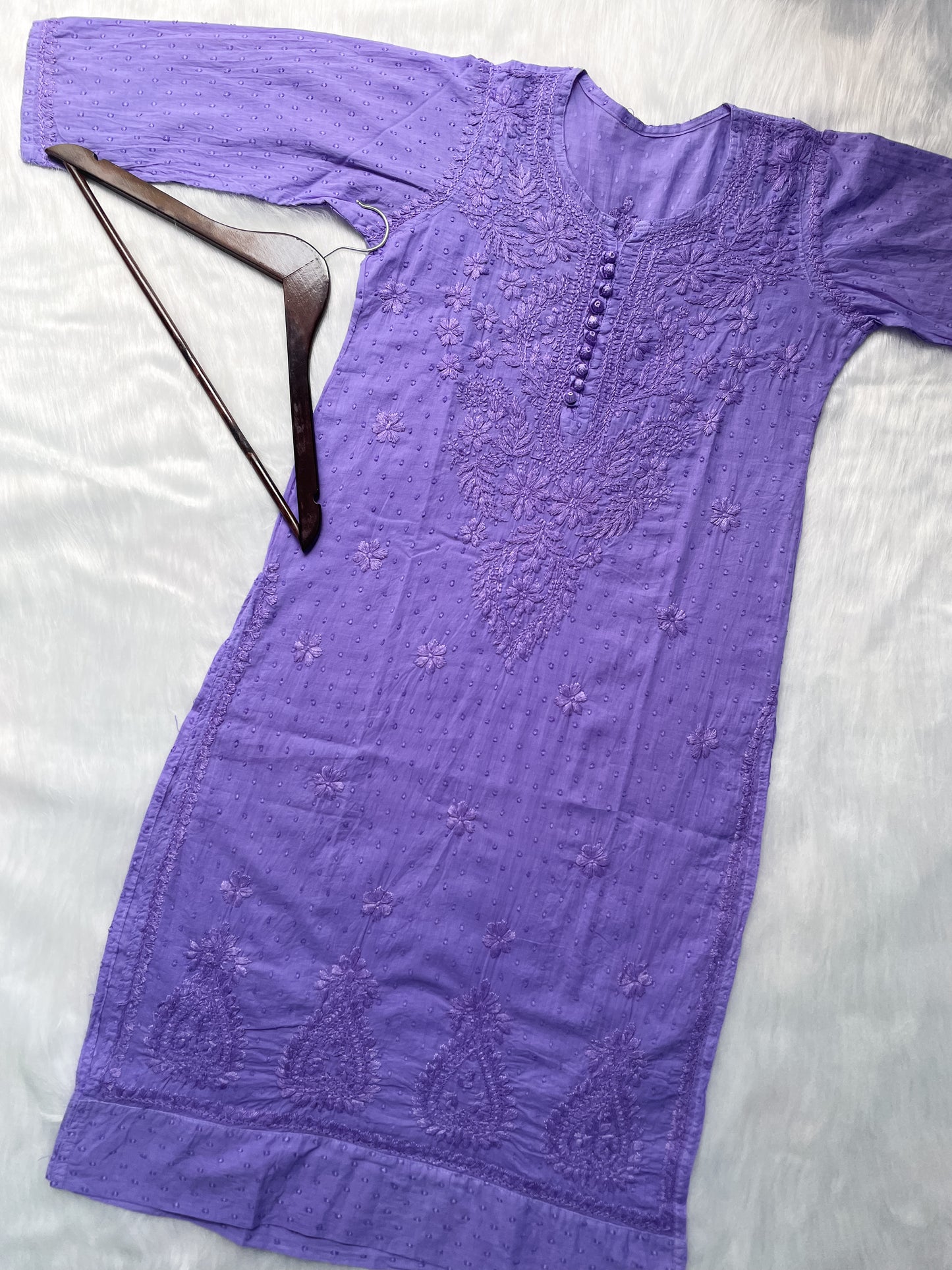 Trana Handcrafted Dyed Lucknowi Chikankari Cotton Kurti, Palazzo & Dupatta Set