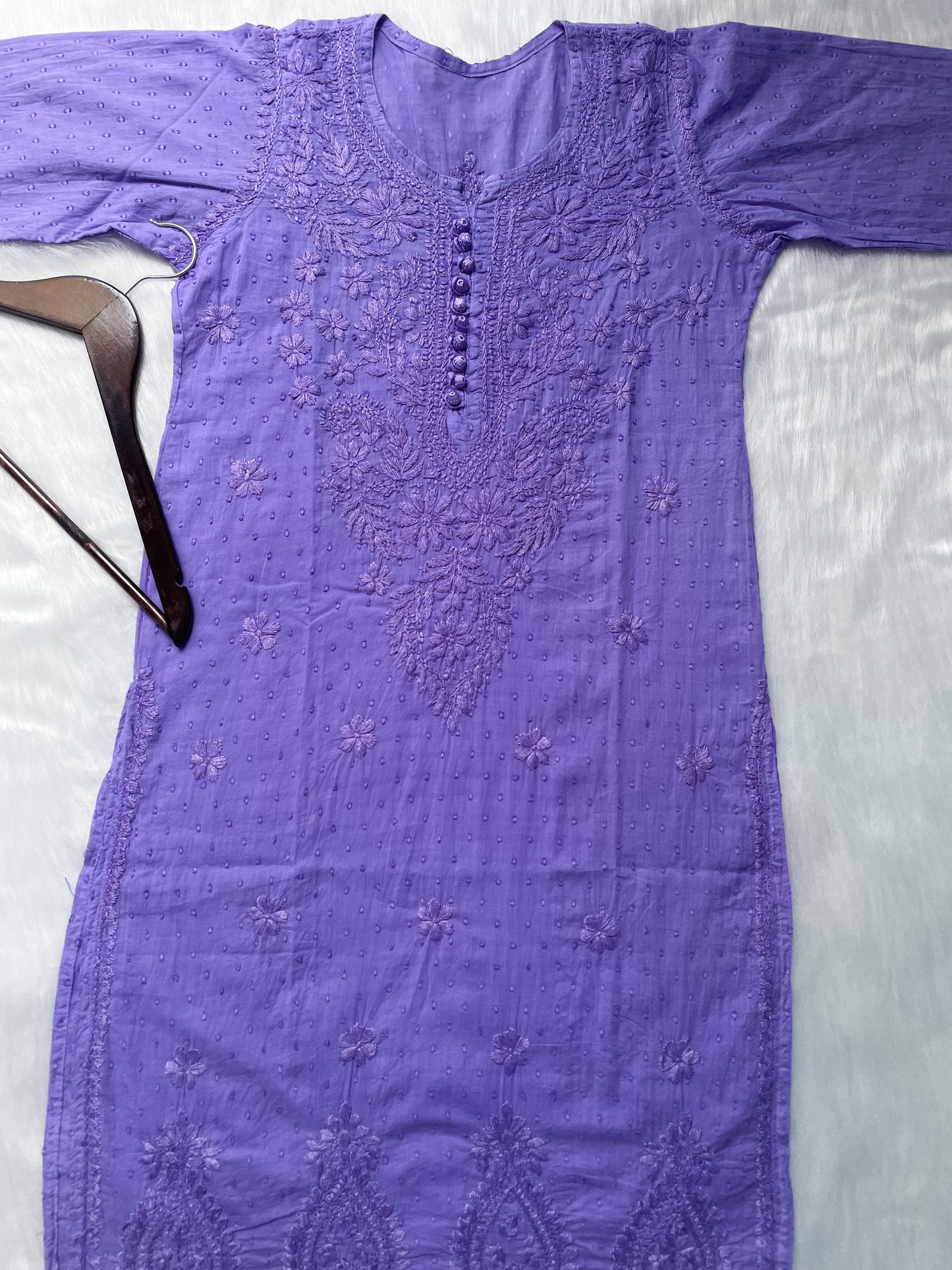 Trana Handcrafted Dyed Lucknowi Chikankari Cotton Kurti, Palazzo & Dupatta Set