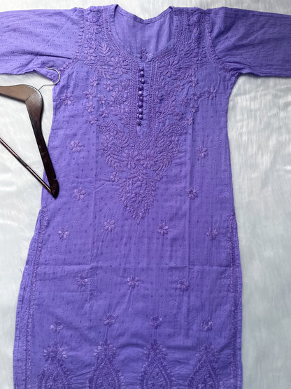 Trana Handcrafted Dyed Lucknowi Chikankari Cotton Kurti, Palazzo & Dupatta Set