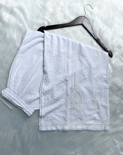 Trana Handcrafted Dyed Lucknowi Chikankari Cotton Kurti, Palazzo & Dupatta Set