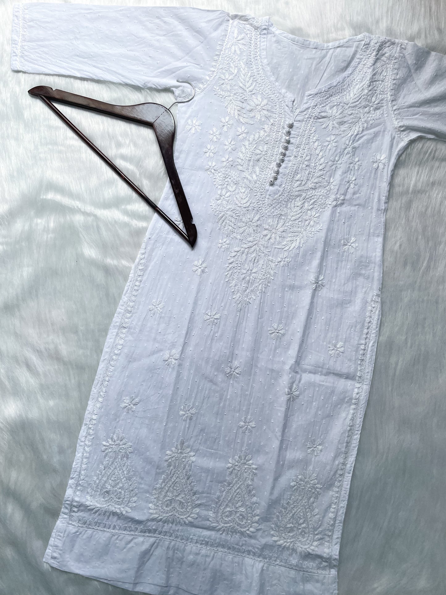 Trana Handcrafted Dyed Lucknowi Chikankari Cotton Kurti, Palazzo & Dupatta Set