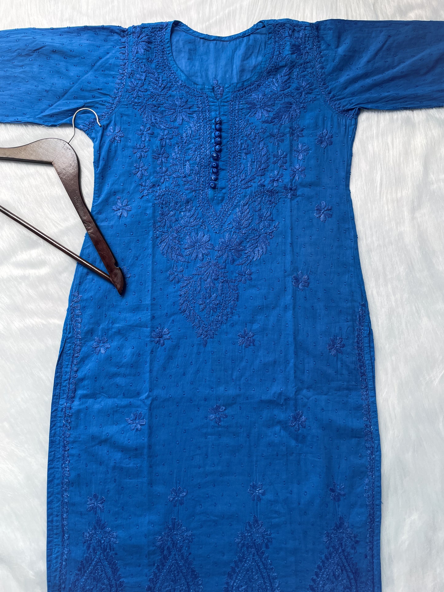 Trana Handcrafted Dyed Lucknowi Chikankari Cotton Kurti, Palazzo & Dupatta Set