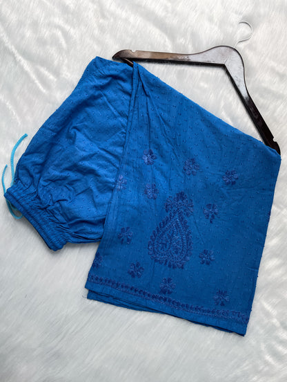 Trana Handcrafted Dyed Lucknowi Chikankari Cotton Kurti, Palazzo & Dupatta Set