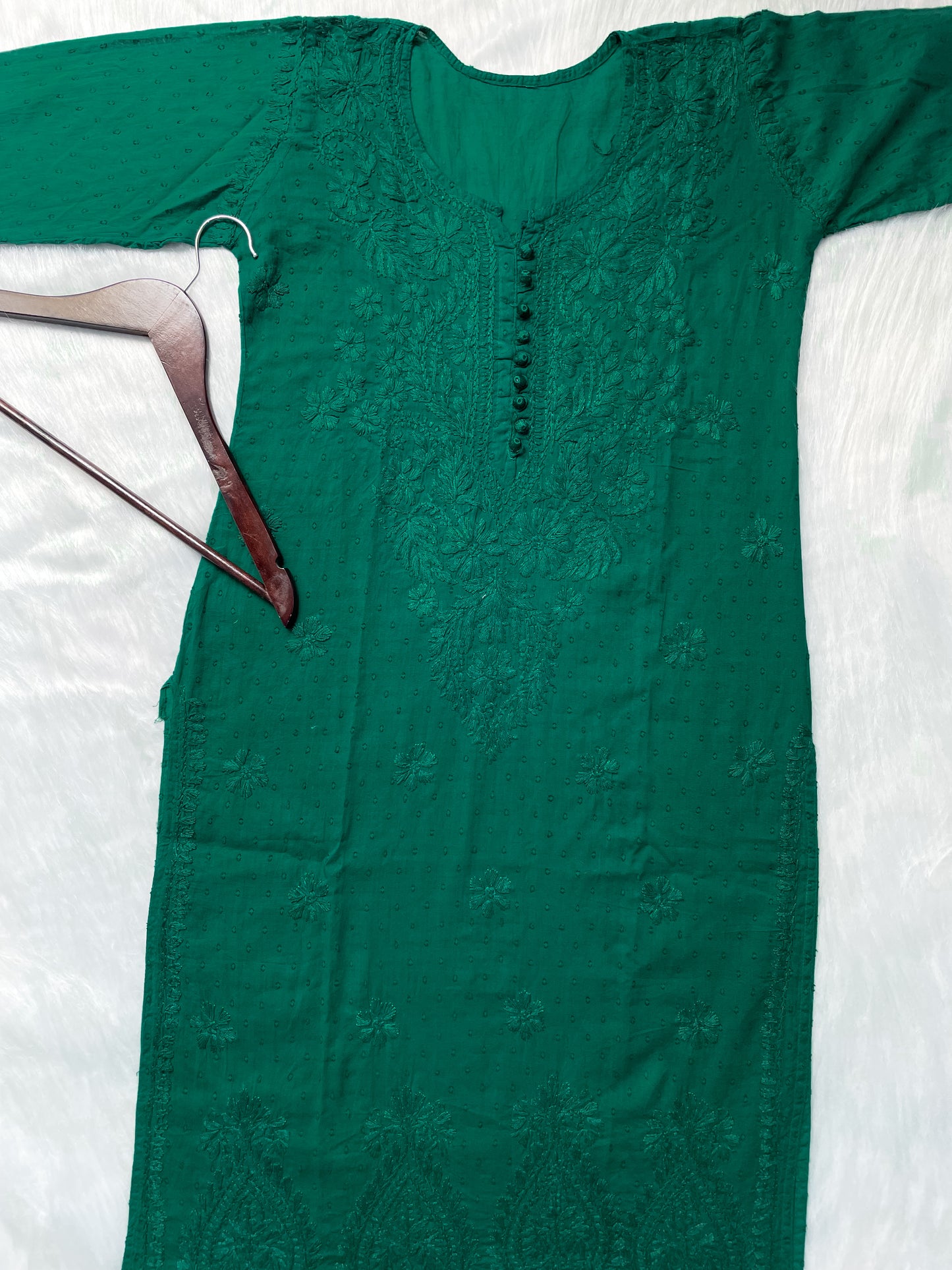 Trana Handcrafted Dyed Lucknowi Chikankari Cotton Kurti, Palazzo & Dupatta Set