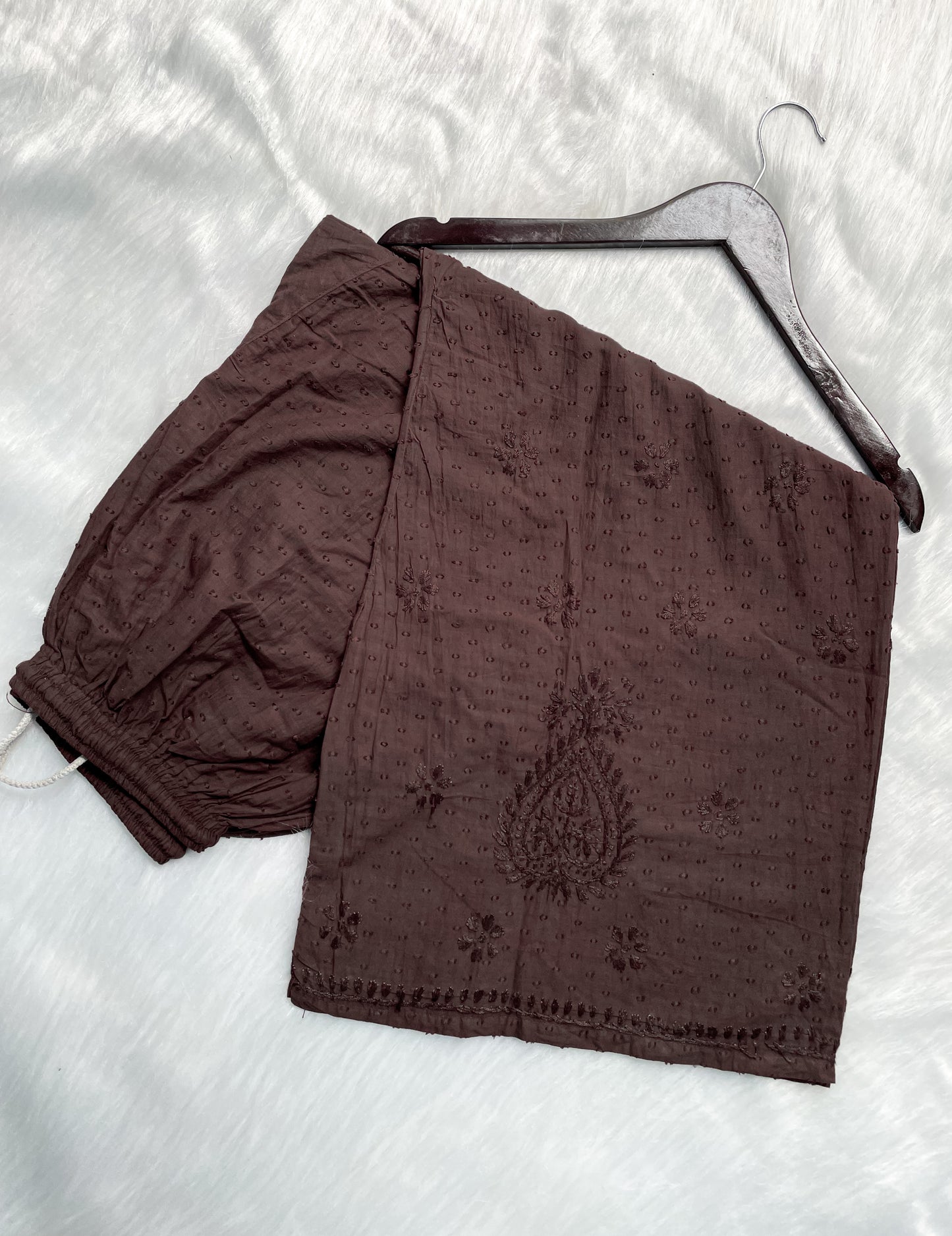 Trana Handcrafted Dyed Lucknowi Chikankari Cotton Kurti, Palazzo & Dupatta Set