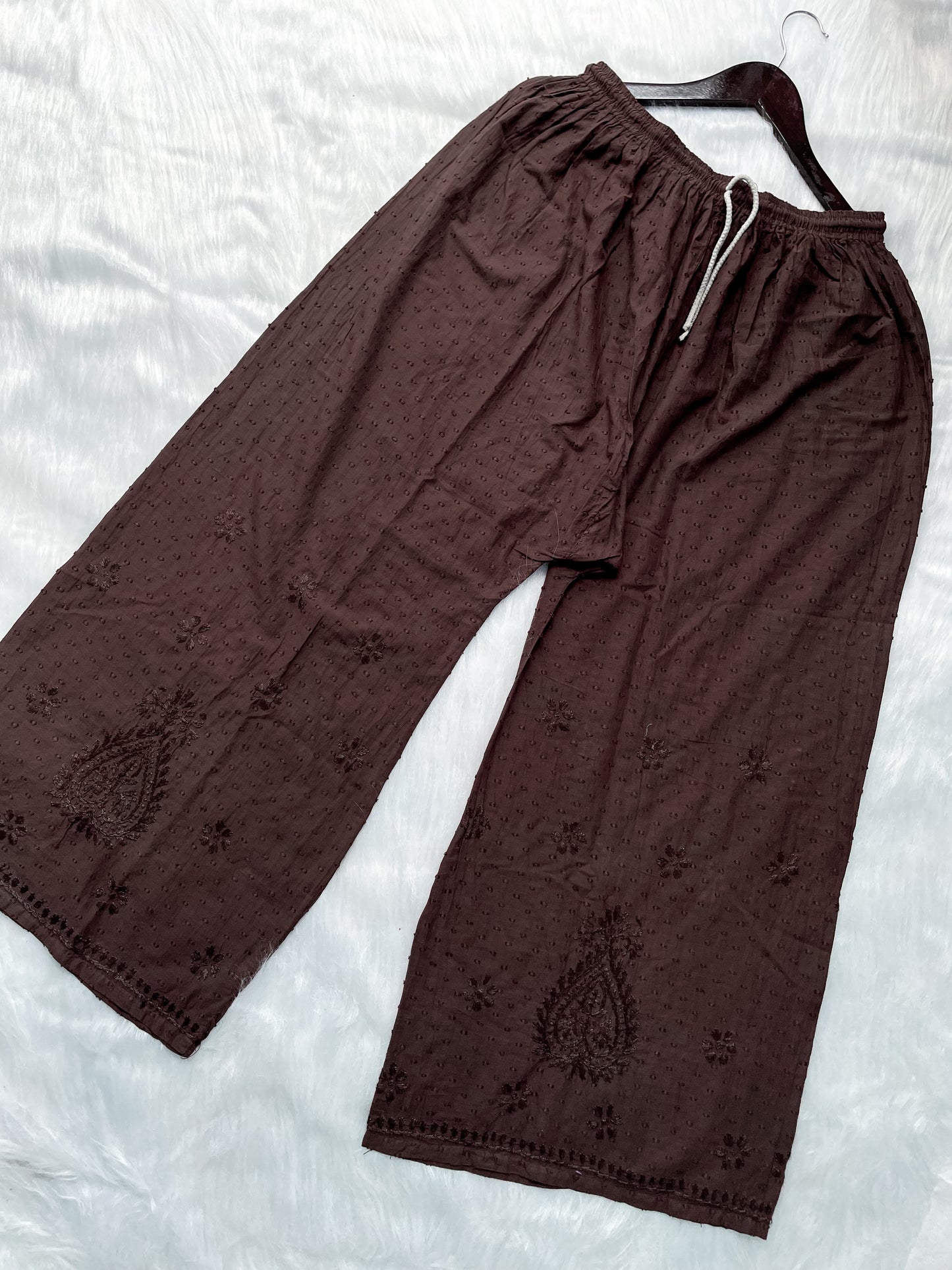 Trana Handcrafted Dyed Lucknowi Chikankari Cotton Kurti, Palazzo & Dupatta Set