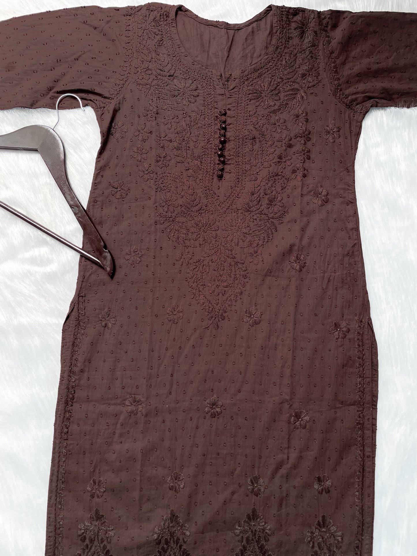 Trana Handcrafted Dyed Lucknowi Chikankari Cotton Kurti, Palazzo & Dupatta Set