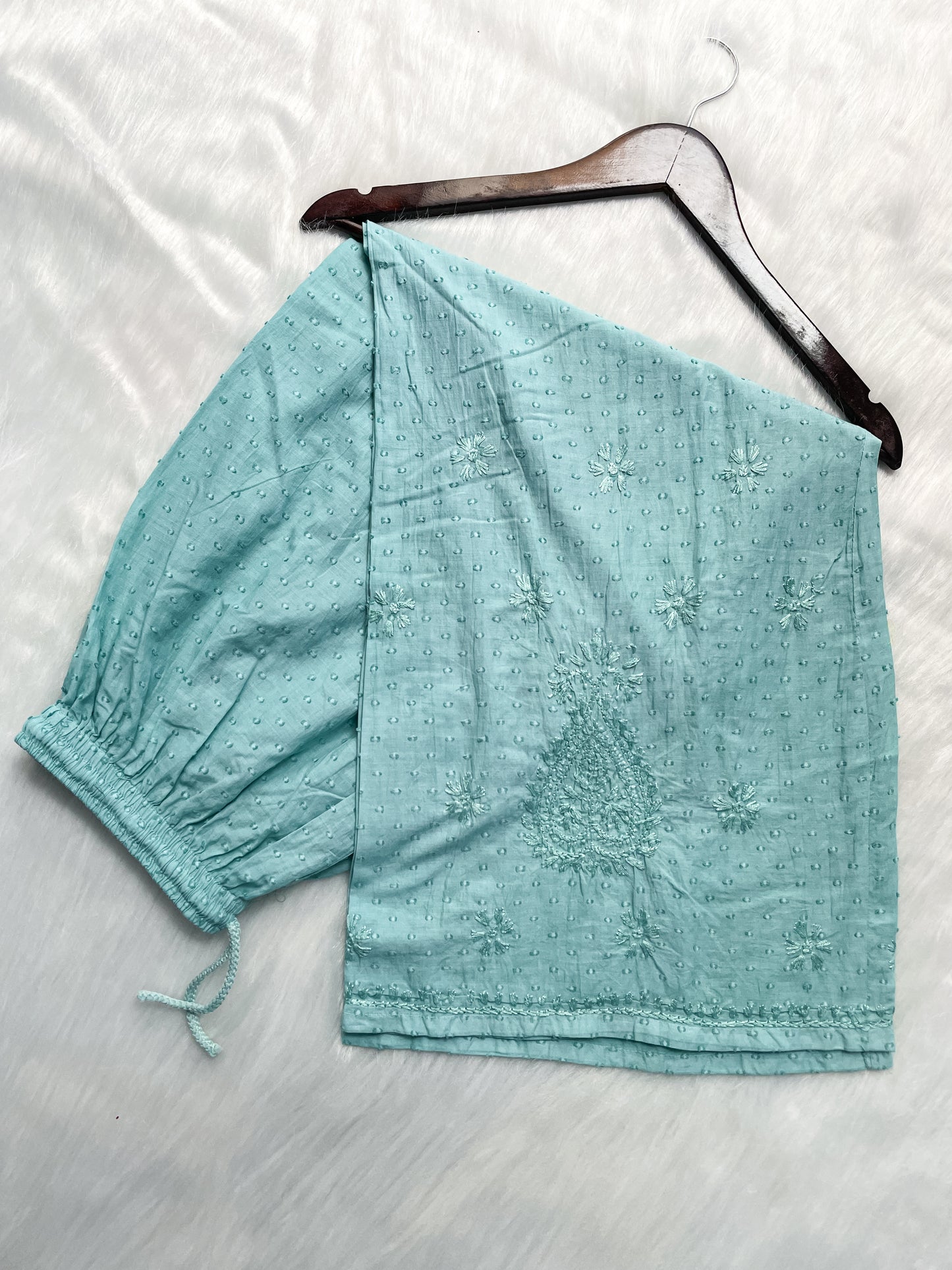 Trana Handcrafted Dyed Lucknowi Chikankari Cotton Kurti, Palazzo & Dupatta Set