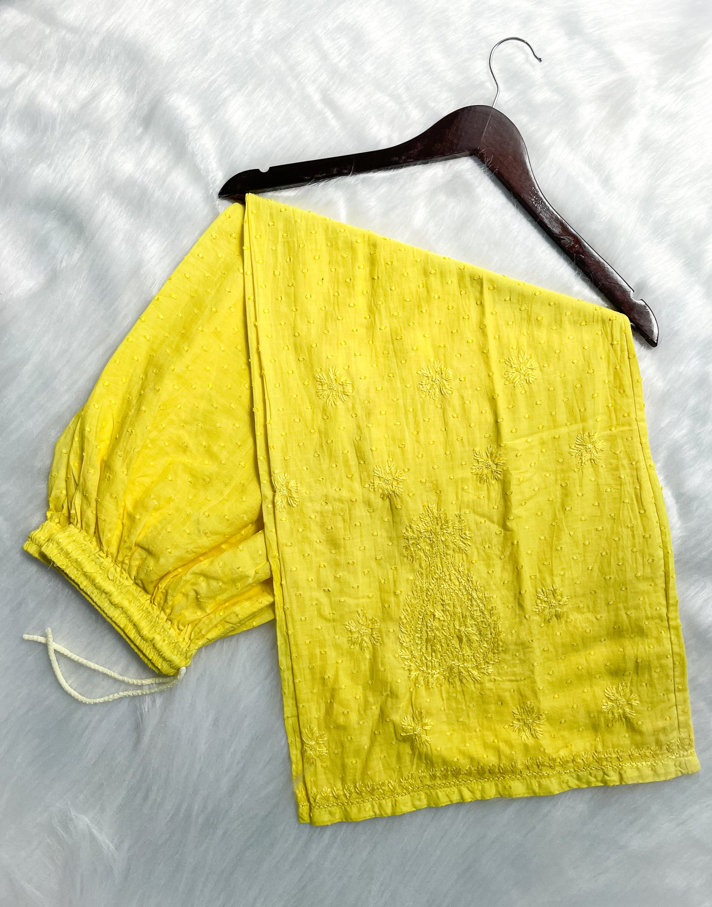 Trana Handcrafted Dyed Lucknowi Chikankari Cotton Kurti, Palazzo & Dupatta Set