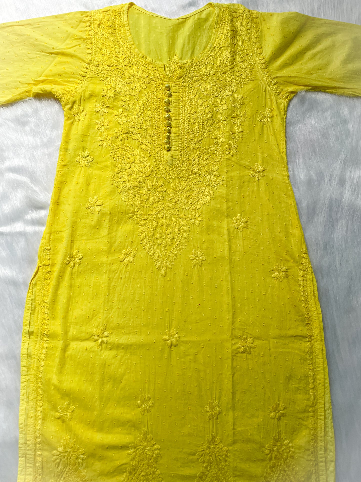 Trana Handcrafted Dyed Lucknowi Chikankari Cotton Kurti, Palazzo & Dupatta Set