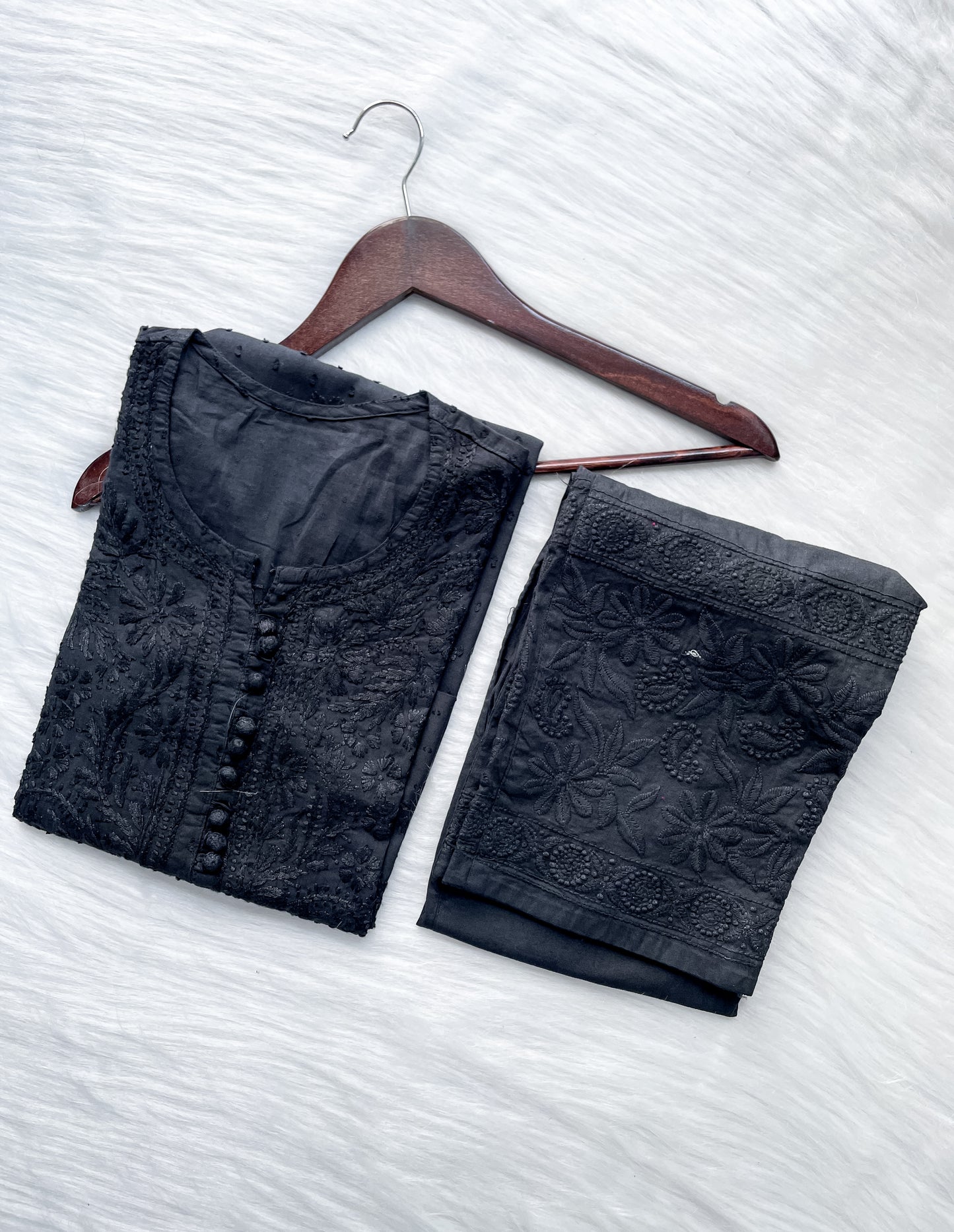 Kubra Dyed Cotton Chikankari Kurti & Lycra Pant Set, Pockets Both Side of the Pant