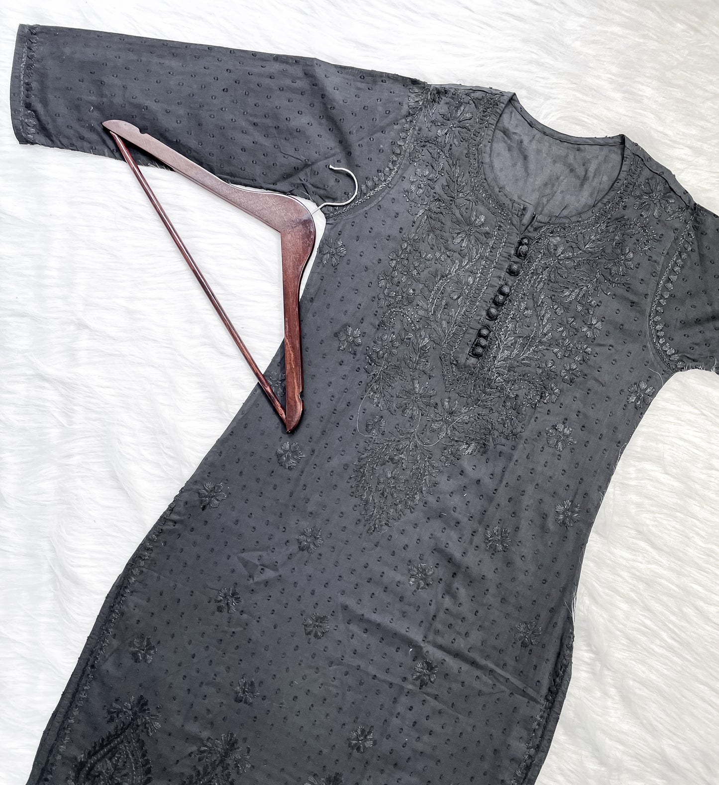 Kubra Dyed Cotton Chikankari Kurti & Lycra Pant Set, Pockets Both Side of the Pant