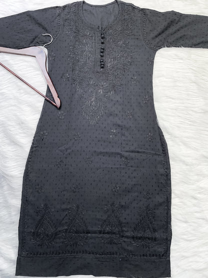 Kubra Dyed Cotton Chikankari Kurti & Lycra Pant Set, Pockets Both Side of the Pant