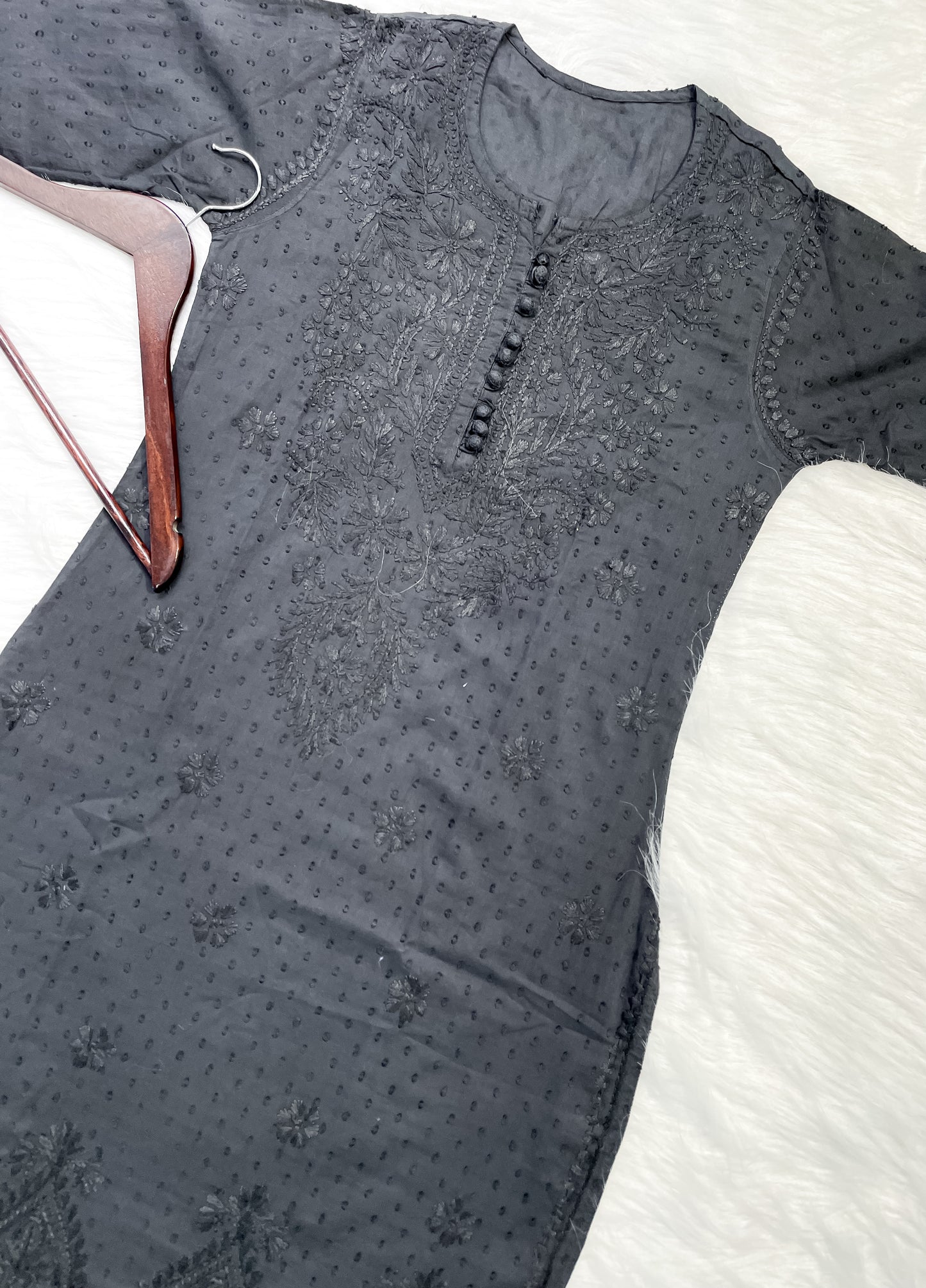 Kubra Dyed Cotton Chikankari Kurti & Lycra Pant Set, Pockets Both Side of the Pant