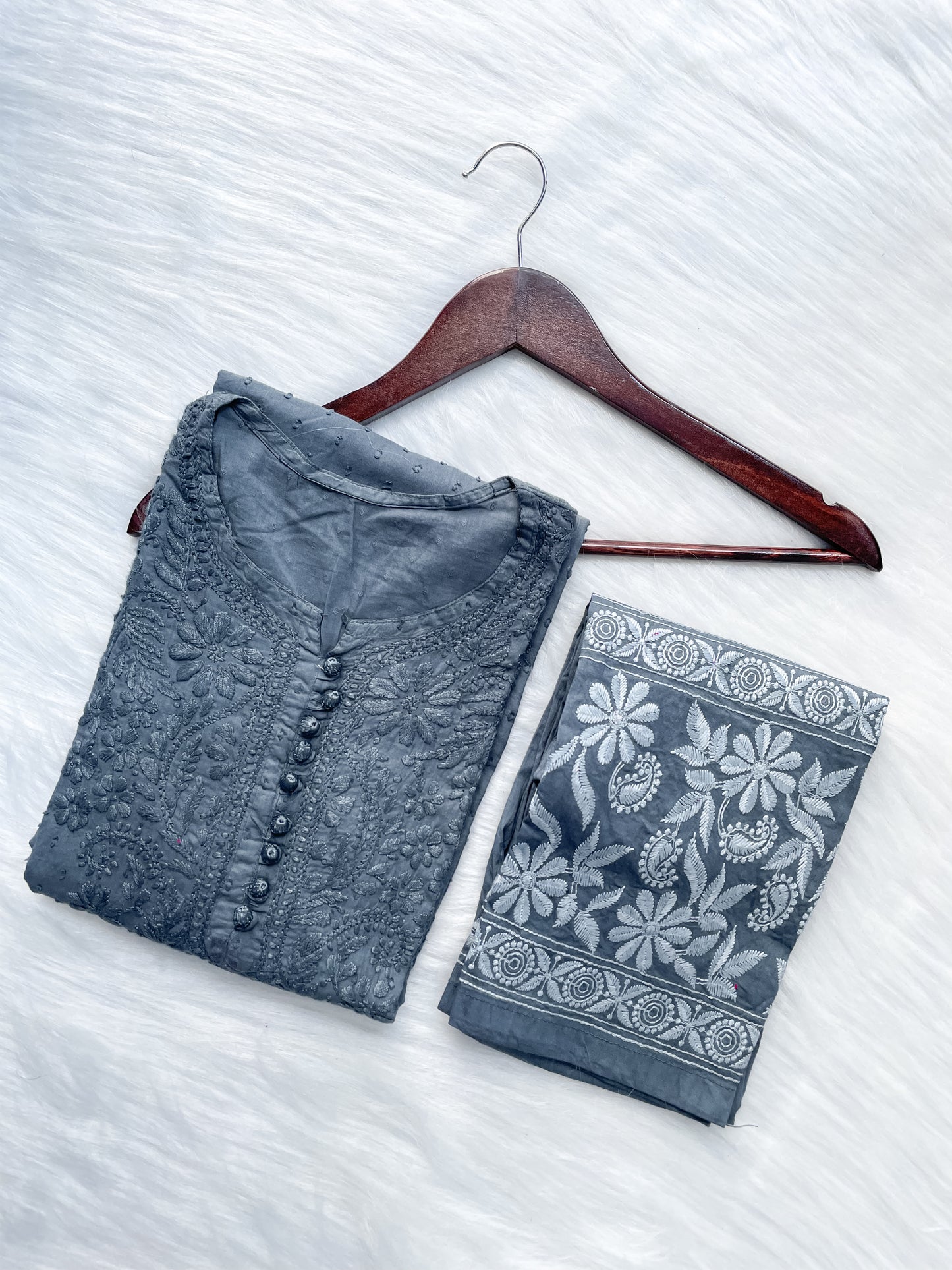 Kubra Dyed Cotton Chikankari Kurti & Lycra Pant Set, Pockets Both Side of the Pant