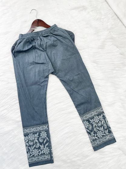 Kubra Dyed Cotton Chikankari Kurti & Lycra Pant Set, Pockets Both Side of the Pant