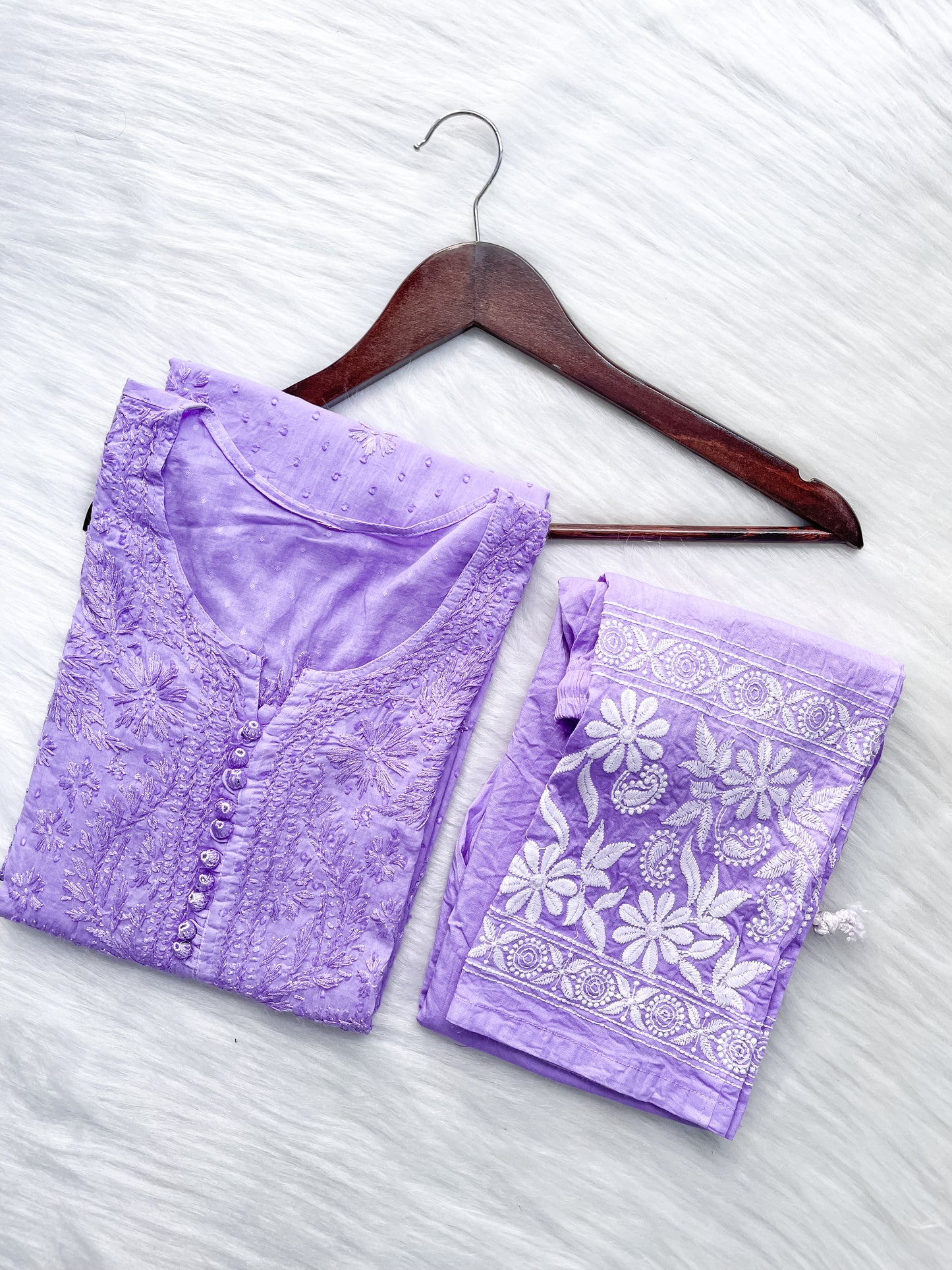 Kubra Dyed Cotton Chikankari Kurti & Lycra Pant Set, Pockets Both Side of the Pant