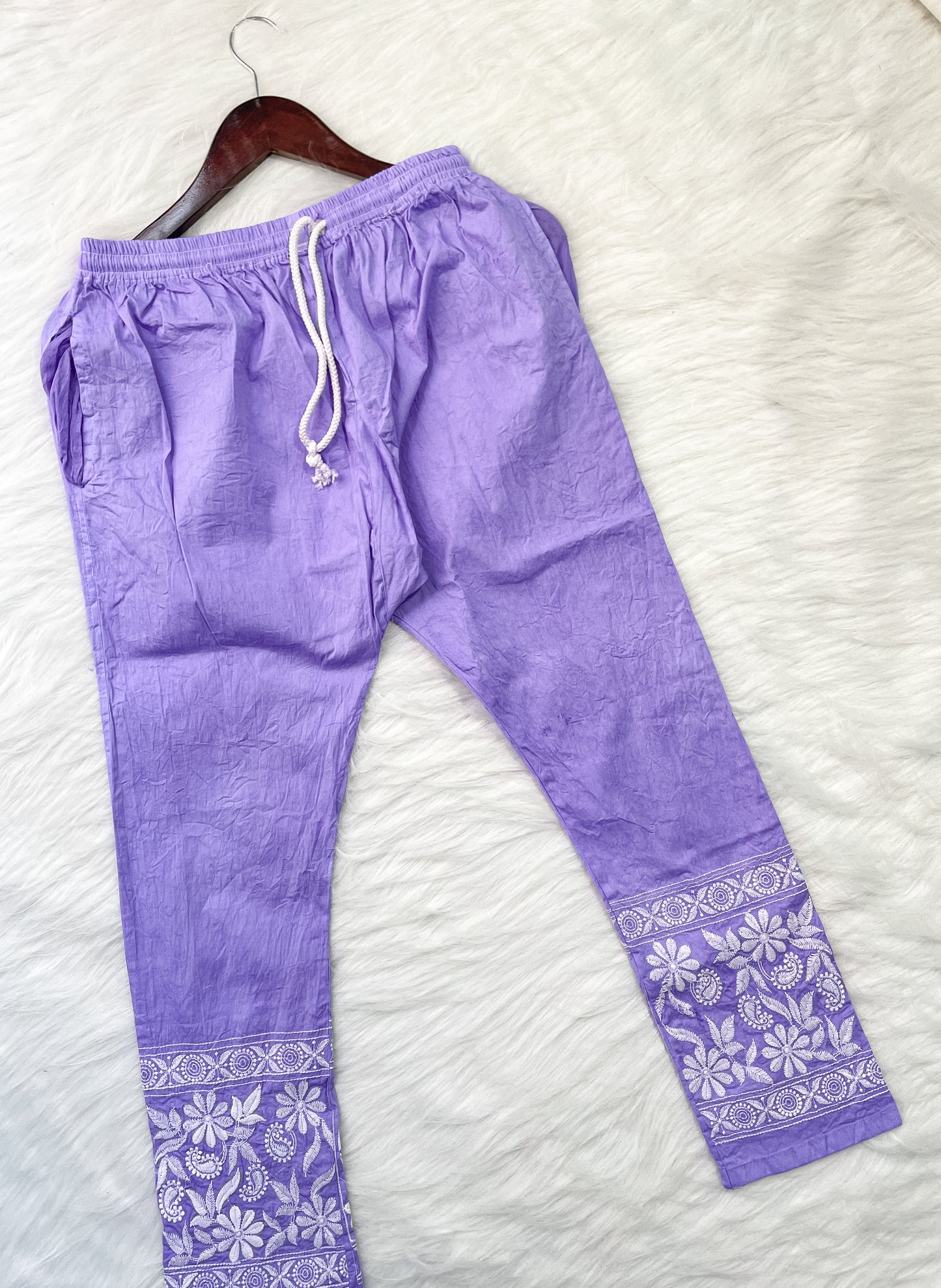 Kubra Dyed Cotton Chikankari Kurti & Lycra Pant Set, Pockets Both Side of the Pant