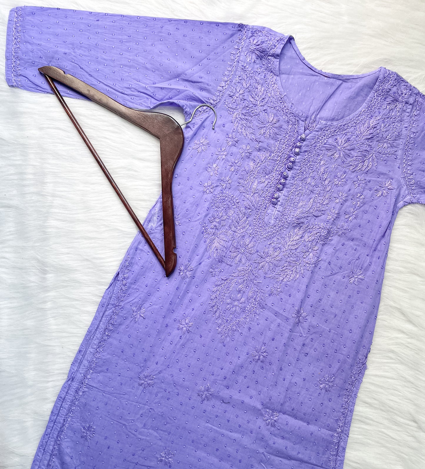 Kubra Dyed Cotton Chikankari Kurti & Lycra Pant Set, Pockets Both Side of the Pant