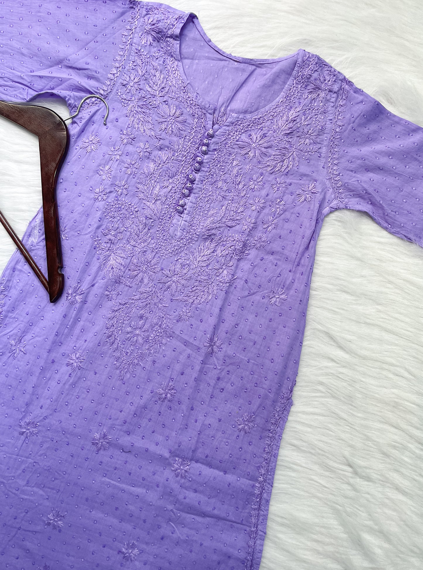 Kubra Dyed Cotton Chikankari Kurti & Lycra Pant Set, Pockets Both Side of the Pant