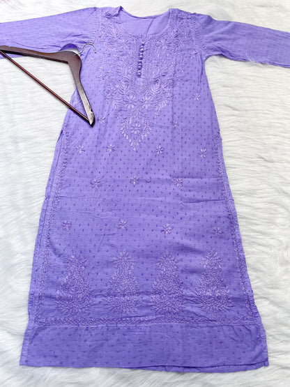Kubra Dyed Cotton Chikankari Kurti & Lycra Pant Set, Pockets Both Side of the Pant