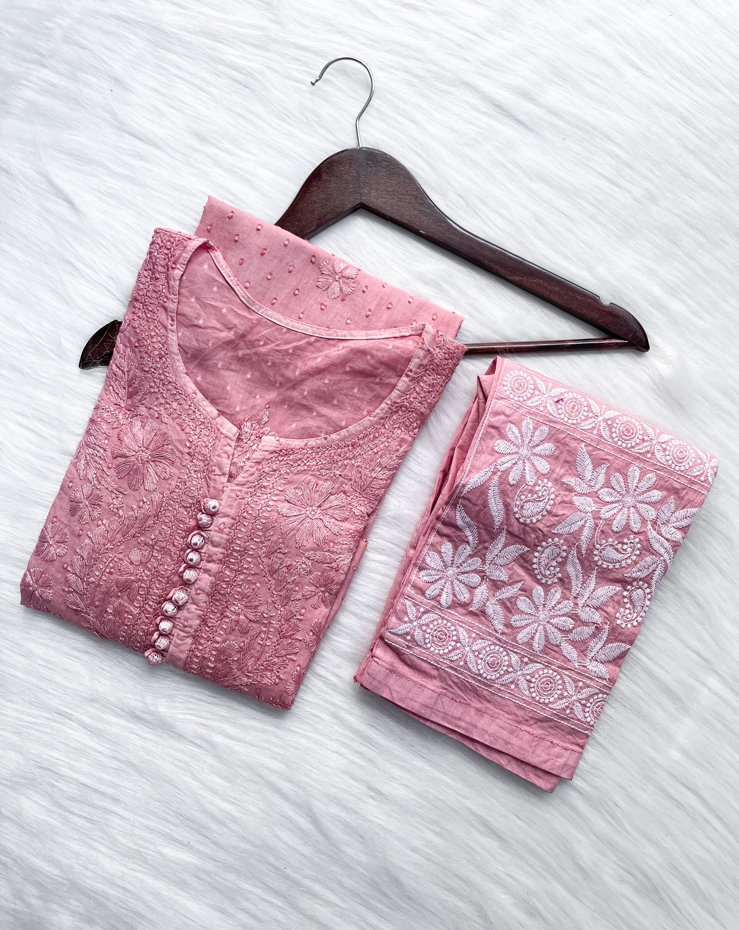 Kubra Dyed Cotton Chikankari Kurti & Lycra Pant Set, Pockets Both Side of the Pant