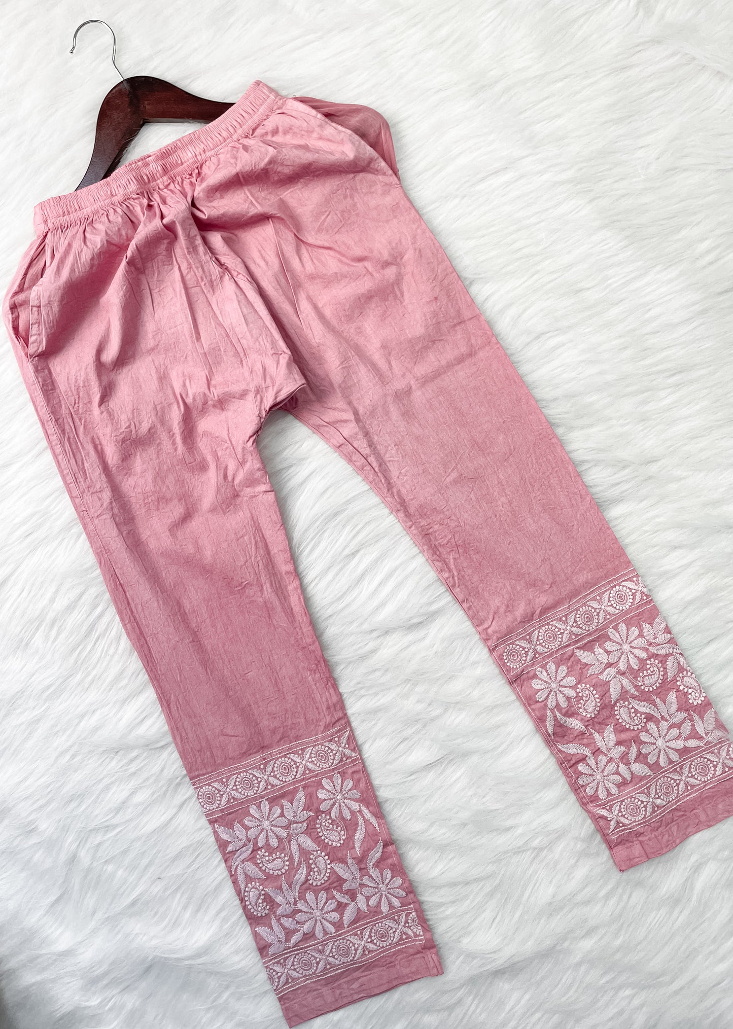 Kubra Dyed Cotton Chikankari Kurti & Lycra Pant Set, Pockets Both Side of the Pant