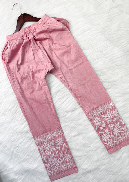 Kubra Dyed Cotton Chikankari Kurti & Lycra Pant Set, Pockets Both Side of the Pant