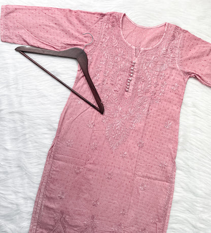 Kubra Dyed Cotton Chikankari Kurti & Lycra Pant Set, Pockets Both Side of the Pant