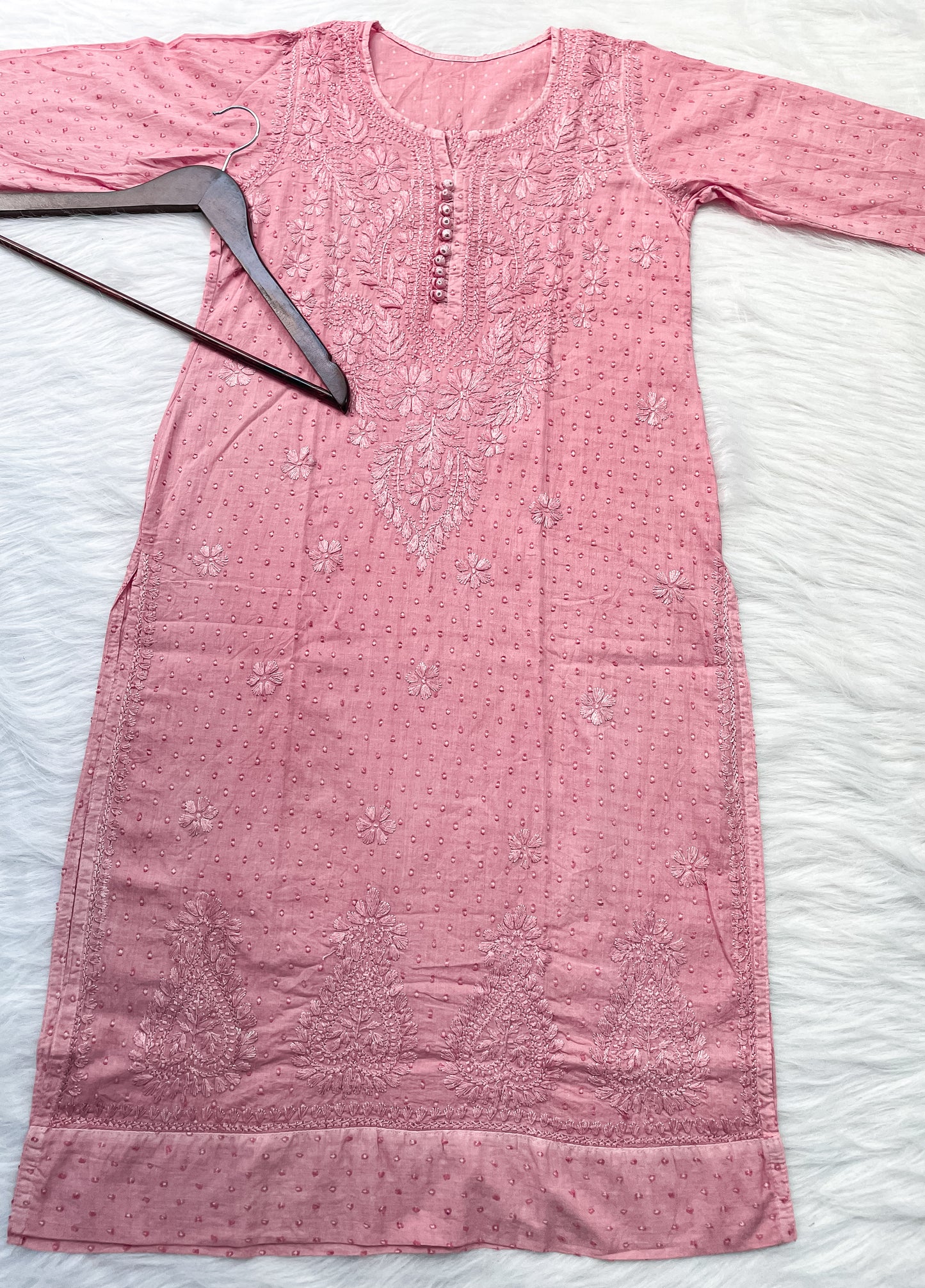 Kubra Dyed Cotton Chikankari Kurti & Lycra Pant Set, Pockets Both Side of the Pant