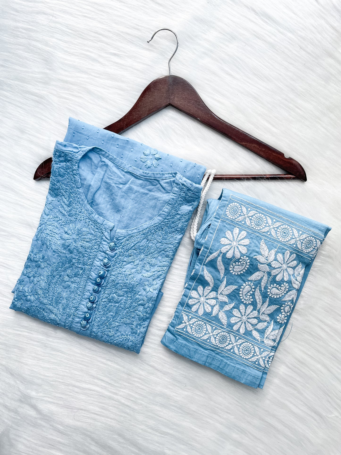 Kubra Dyed Cotton Chikankari Kurti & Lycra Pant Set, Pockets Both Side of the Pant