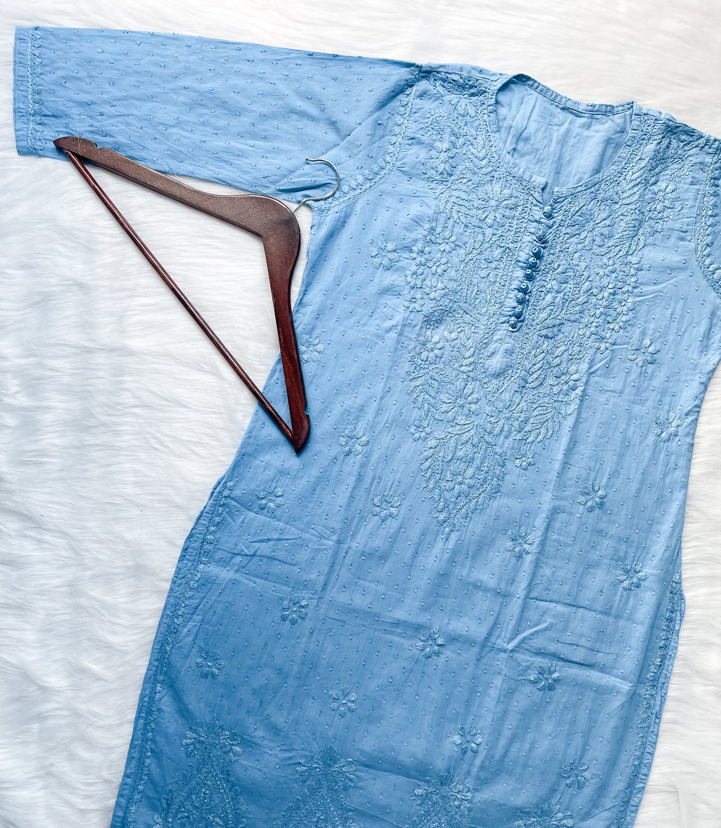 Kubra Dyed Cotton Chikankari Kurti & Lycra Pant Set, Pockets Both Side of the Pant