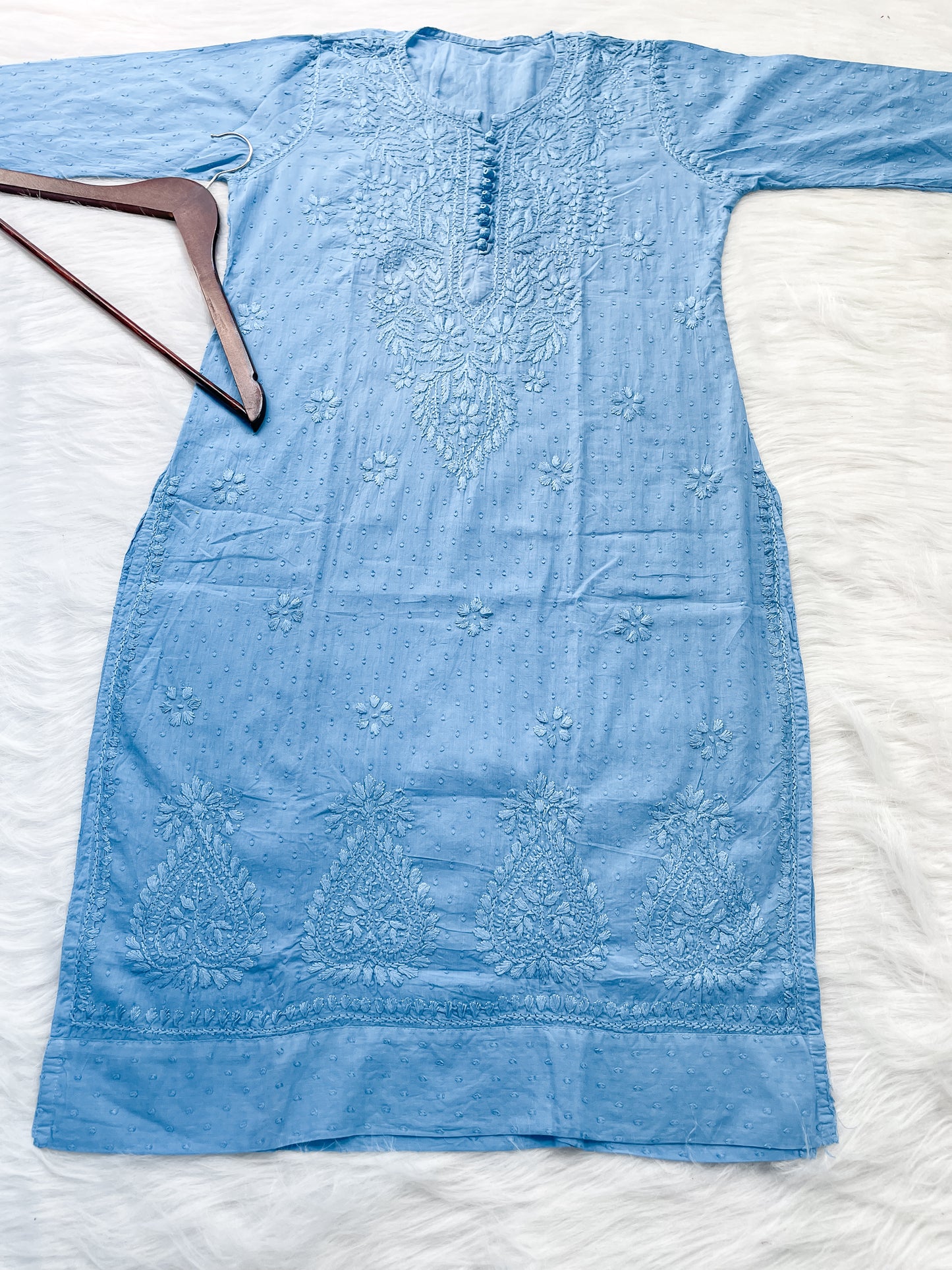 Kubra Dyed Cotton Chikankari Kurti & Lycra Pant Set, Pockets Both Side of the Pant