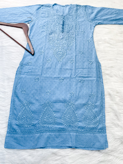 Kubra Dyed Cotton Chikankari Kurti & Lycra Pant Set, Pockets Both Side of the Pant