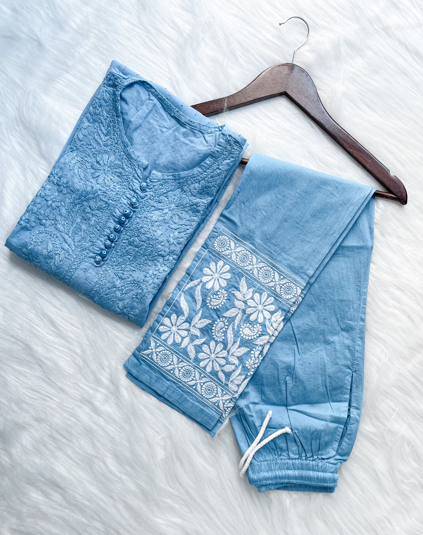 Kubra Dyed Cotton Chikankari Kurti & Lycra Pant Set, Pockets Both Side of the Pant